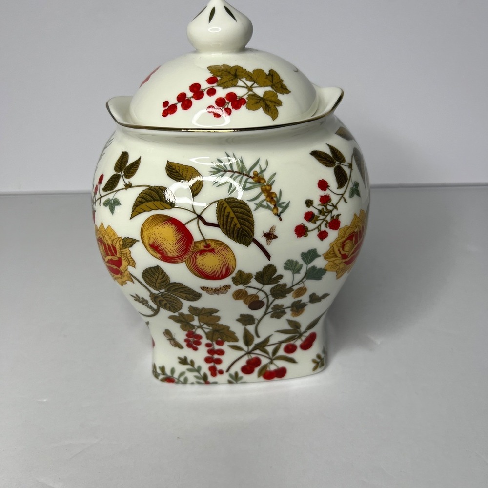 Grace Teaware Fine Porcelain Ginger Jar Botanical Fruit Berry Floral Gold Trim